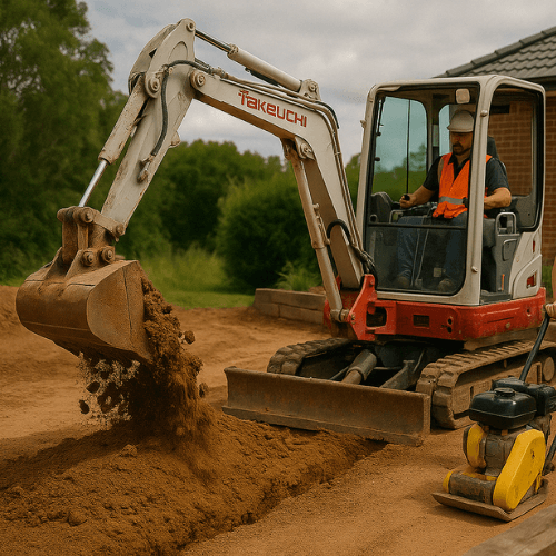 BACKFILLING & COMPACTION Reliable backfilling and ground compaction tailored to your job site. Our skilled team uses plate compactors and loaders to backfill trenches, driveways, and swimming pool areas with precision and care. Whether preparing for concrete or landscaping, we ensure strong, compacted surfaces.